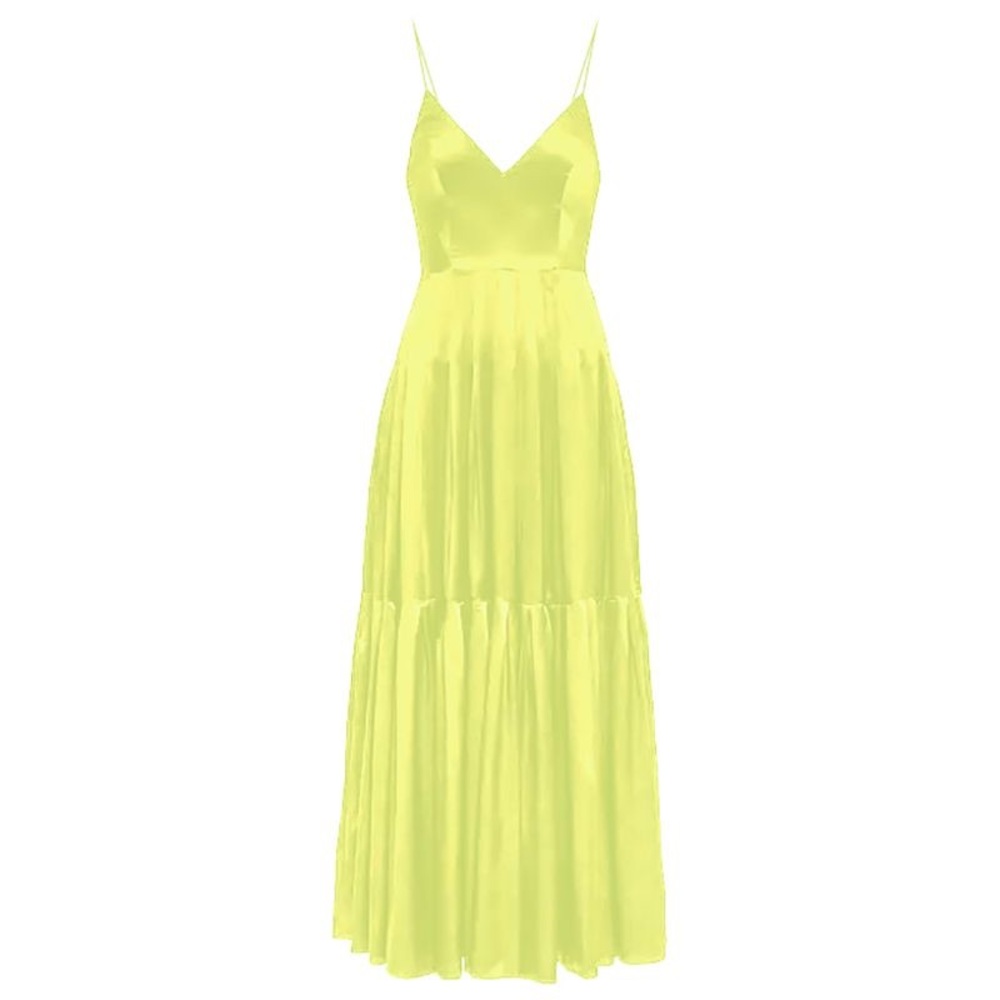 Alex Perry NWT Silk Satin Bikini Tier Ankle Length Dress in Lemon 8